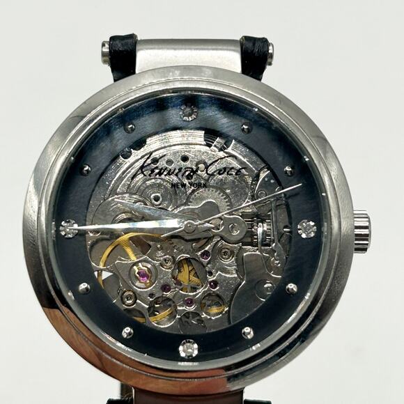 Kenneth Cole New York Ladies Skeleton Automatic Silver Dial Watch w Leather Band - Picture 7 of 9